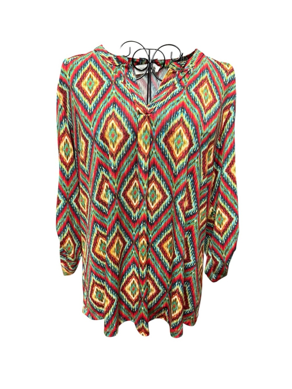 Jones New York Multicolor Diamond-Print Petite Blouse Small